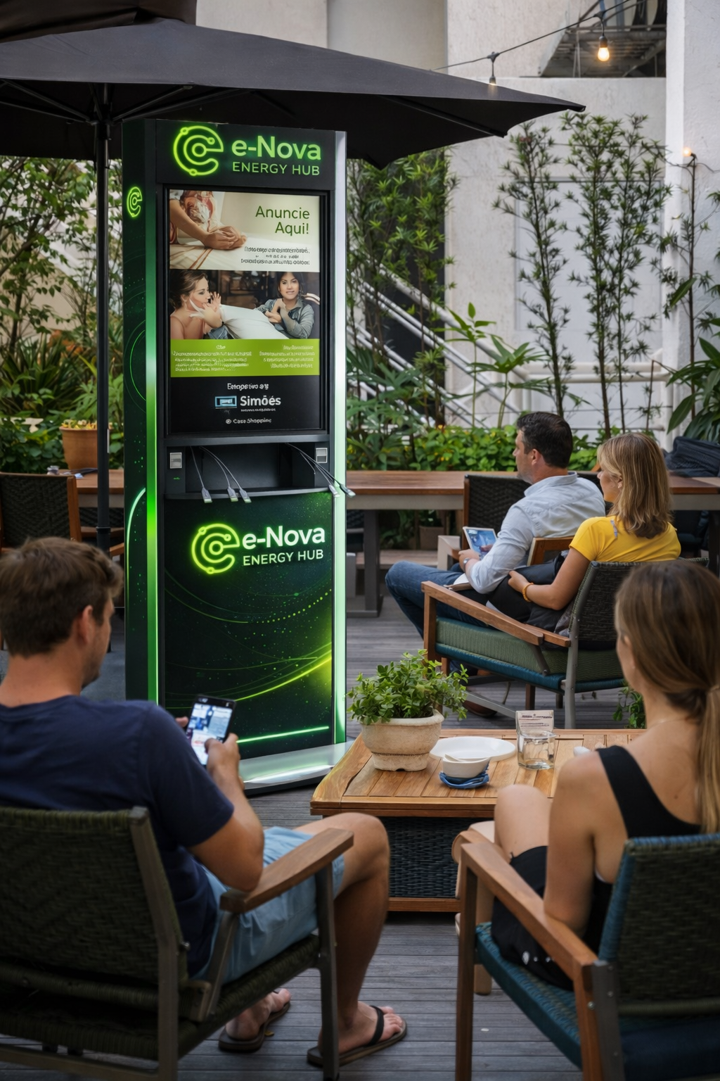Totem digital Santa Carga RJMarher em ambiente de shopping no Rio de Janeiro
